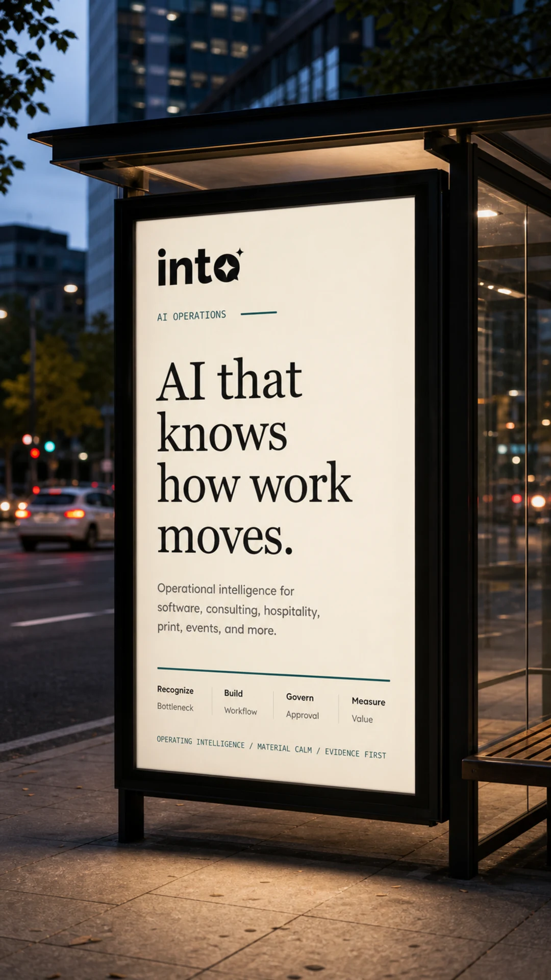 Bus shelter advertisement in context